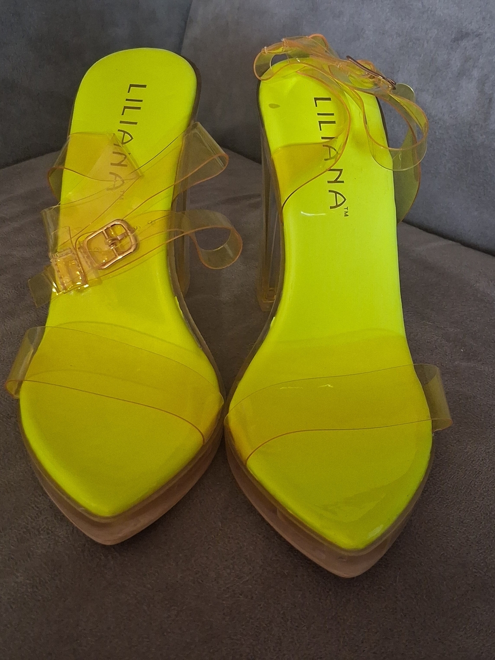 Liliana Yellow Clear-Strap Women's Heeled Sandals